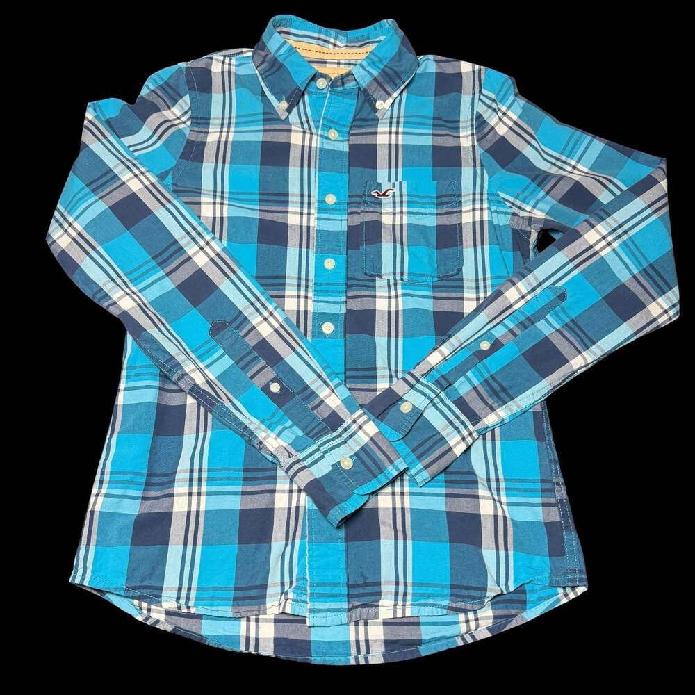 Hollister Men's Blue Plaid Long Sleeve Button Down Shirt Size Small